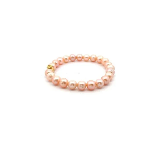 18K Gold Money Bag Lucky Charm Natural Freshwater Pink Pearls 7-8mm - Picture 4 of 5
